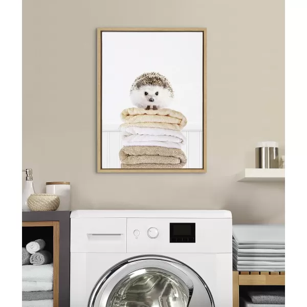 Kate and Laurel Sylvie Fold Hedgehog 1 Framed Canvas Wall Art by Amy Peterson Art Studio 18x24 White Bathroom Laundry Room Art Wall DcorNatural
