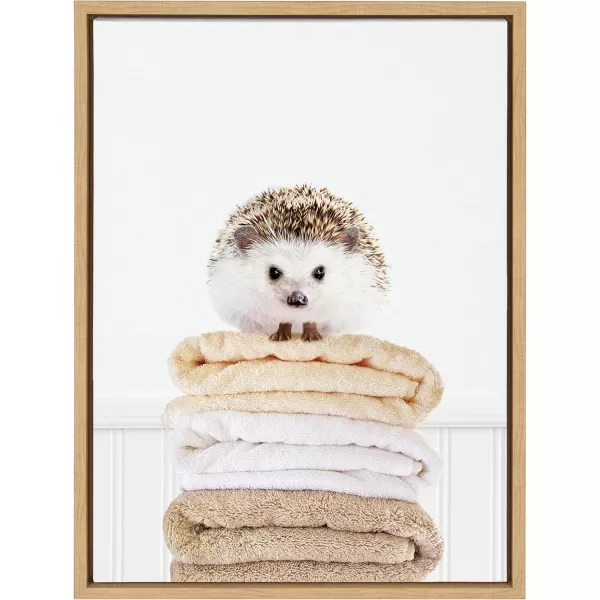 Kate and Laurel Sylvie Fold Hedgehog 1 Framed Canvas Wall Art by Amy Peterson Art Studio 18x24 White Bathroom Laundry Room Art Wall DcorNatural