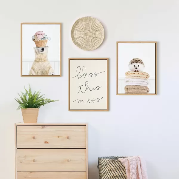 Kate and Laurel Sylvie Fold Hedgehog 1 Framed Canvas Wall Art by Amy Peterson Art Studio 18x24 White Bathroom Laundry Room Art Wall DcorNatural