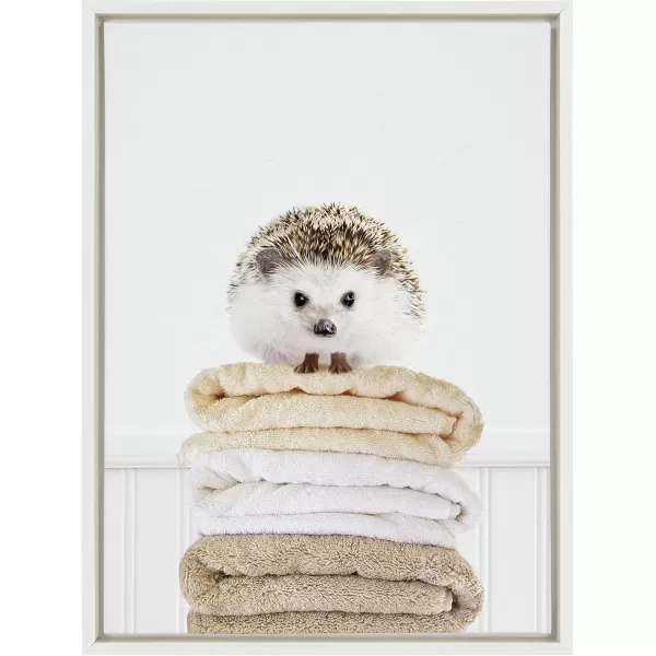 Kate and Laurel Sylvie Fold Hedgehog 1 Framed Canvas Wall Art by Amy Peterson Art Studio 18x24 White Bathroom Laundry Room Art Wall DcorWhite