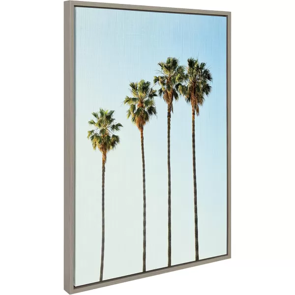 Kate and Laurel Sylvie Four Palm Trees Natural Framed Canvas Wall Art by Simon Te TaiGray