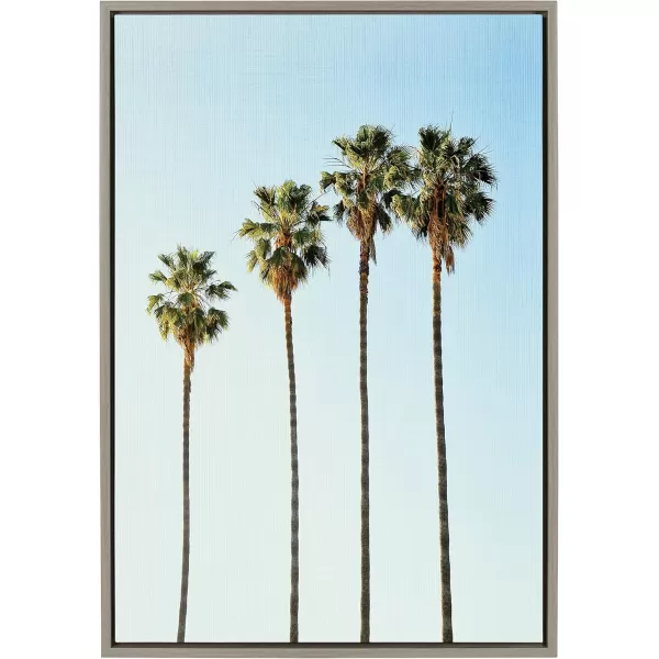 Kate and Laurel Sylvie Four Palm Trees Natural Framed Canvas Wall Art by Simon Te TaiGray