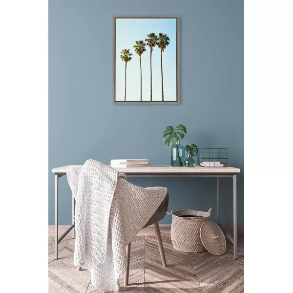 Kate and Laurel Sylvie Four Palm Trees Natural Framed Canvas Wall Art by Simon Te TaiGray