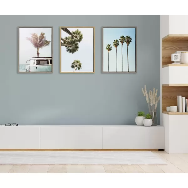Kate and Laurel Sylvie Four Palm Trees Natural Framed Canvas Wall Art by Simon Te TaiGray