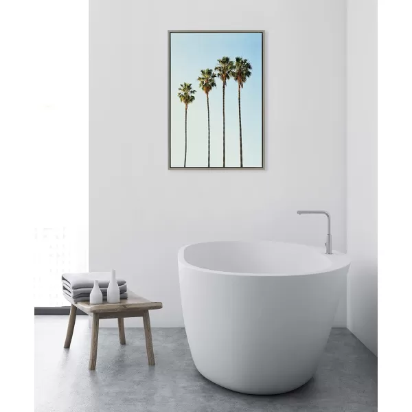 Kate and Laurel Sylvie Four Palm Trees Natural Framed Canvas Wall Art by Simon Te TaiGray