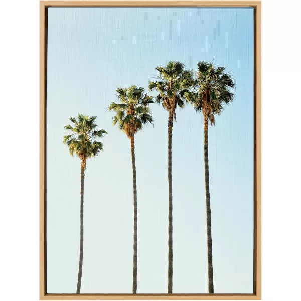Kate and Laurel Sylvie Four Palm Trees Natural Framed Canvas Wall Art by Simon Te TaiNatural