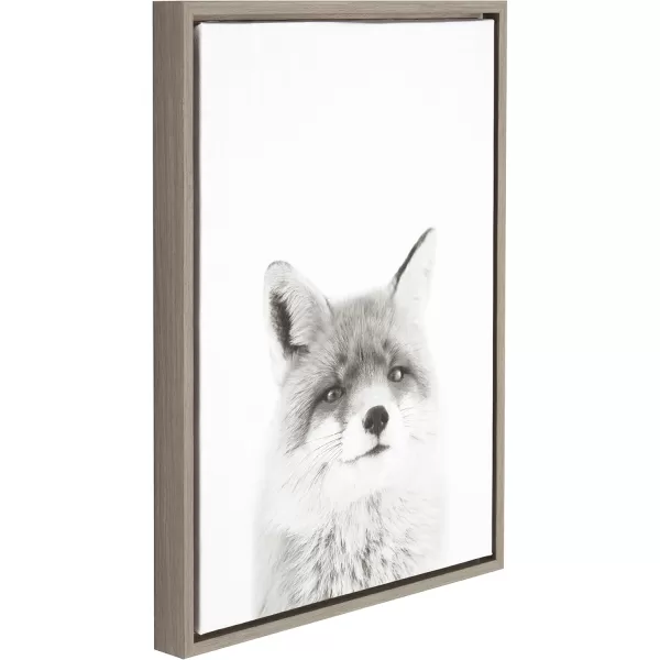 Kate and Laurel Sylvie Fox Black and White Portrait Framed Canvas Wall Art by Simon Te Tai 18x24 NaturalGrey