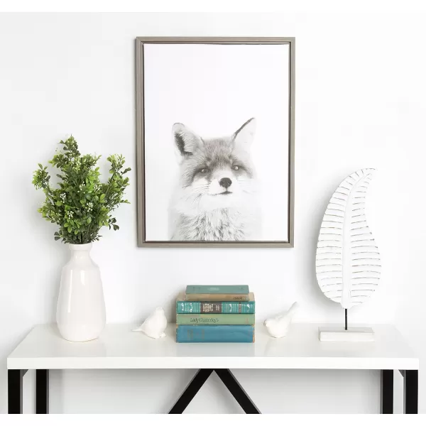 Kate and Laurel Sylvie Fox Black and White Portrait Framed Canvas Wall Art by Simon Te Tai 18x24 NaturalGrey