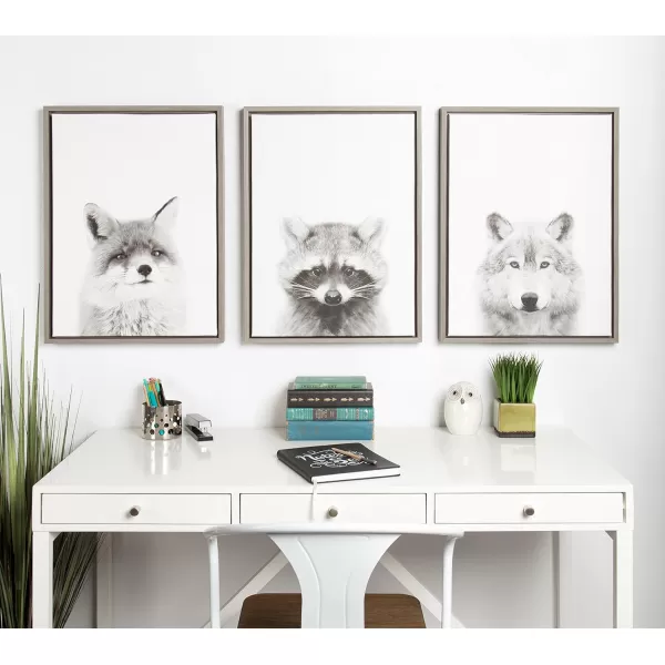 Kate and Laurel Sylvie Fox Black and White Portrait Framed Canvas Wall Art by Simon Te Tai 18x24 NaturalGrey