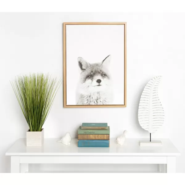 Kate and Laurel Sylvie Fox Black and White Portrait Framed Canvas Wall Art by Simon Te Tai 18x24 NaturalNatural