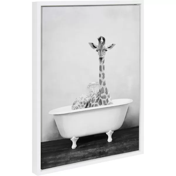 Kate and Laurel Sylvie Giraffe 2 in the Tub Framed Canvas Wall Art by Amy Peterson Art Studio 18x24 Gray Modern Fun Decorative Bathtub Wall Art for Home DcorWhite