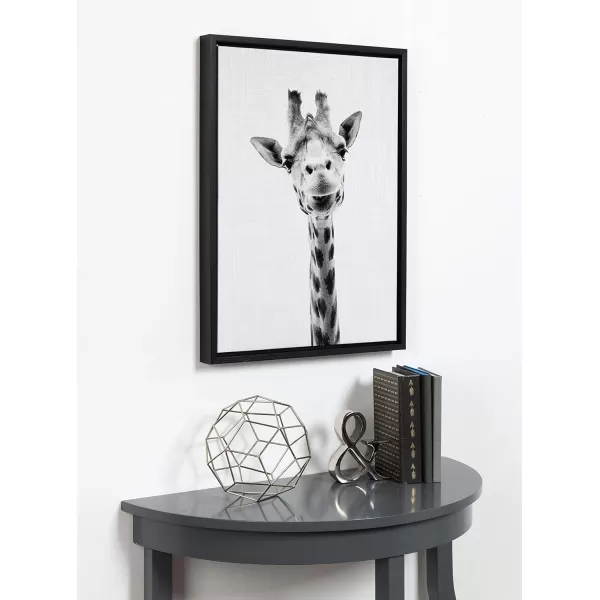 Kate and Laurel Sylvie Giraffe Animal Print Black and White Portrait Framed Canvas Wall Art by Simon Te Tai 18x24 BlackBlack
