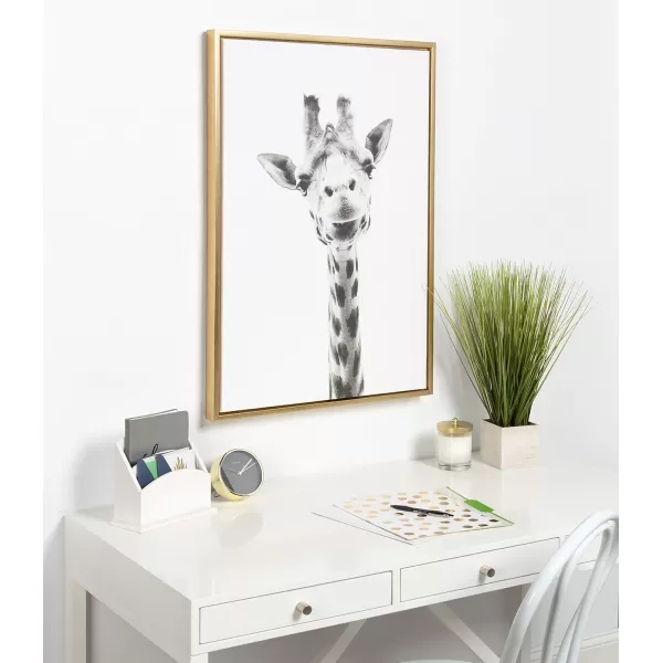 Kate and Laurel Sylvie Giraffe Animal Print Black and White Portrait Framed Canvas Wall Art by Simon Te Tai 18x24 BlackGold