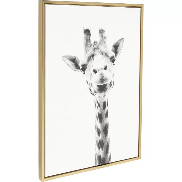 Kate and Laurel Sylvie Giraffe Animal Print Black and White Portrait Framed Canvas Wall Art by Simon Te Tai 18x24 BlackGold
