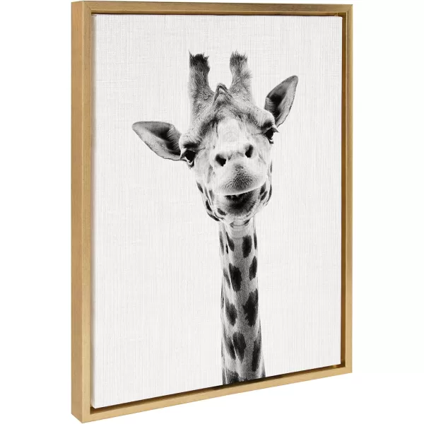 Kate and Laurel Sylvie Giraffe Animal Print Black and White Portrait Framed Canvas Wall Art by Simon Te Tai 18x24 BlackGold