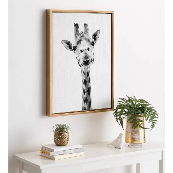 Kate and Laurel Sylvie Giraffe Animal Print Black and White Portrait Framed Canvas Wall Art by Simon Te Tai 18x24 BlackGold