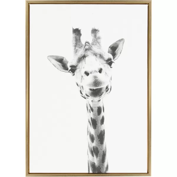 Kate and Laurel Sylvie Giraffe Animal Print Black and White Portrait Framed Canvas Wall Art by Simon Te Tai 18x24 BlackGold