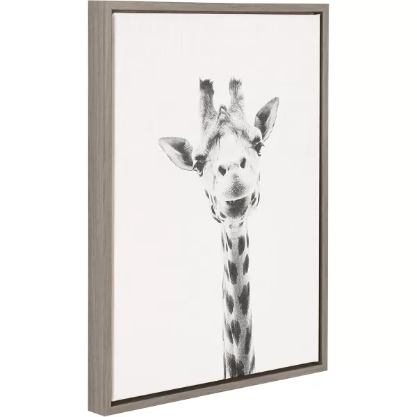 Kate and Laurel Sylvie Giraffe Animal Print Black and White Portrait Framed Canvas Wall Art by Simon Te Tai 18x24 BlackGrey