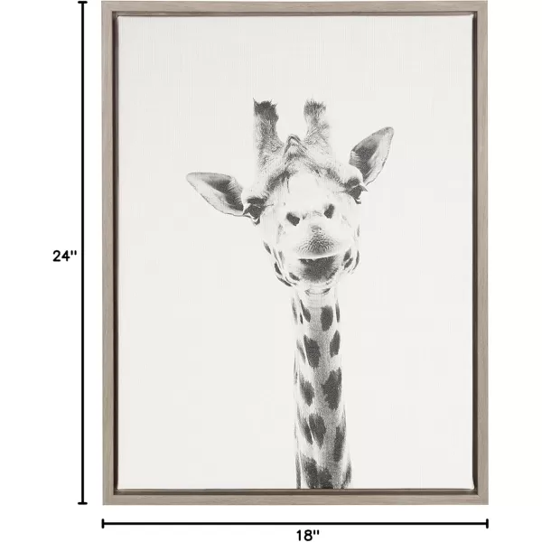 Kate and Laurel Sylvie Giraffe Animal Print Black and White Portrait Framed Canvas Wall Art by Simon Te Tai 18x24 BlackGrey