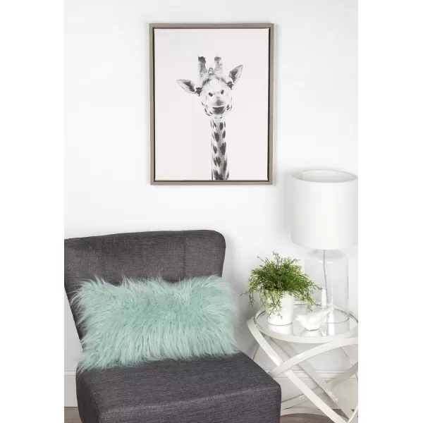 Kate and Laurel Sylvie Giraffe Animal Print Black and White Portrait Framed Canvas Wall Art by Simon Te Tai 18x24 BlackGrey