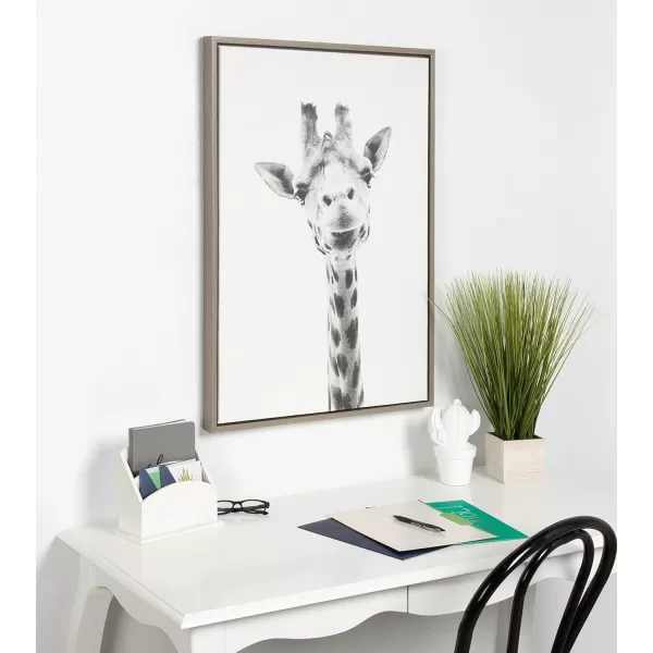 Kate and Laurel Sylvie Giraffe Animal Print Black and White Portrait Framed Canvas Wall Art by Simon Te Tai 18x24 BlackGrey