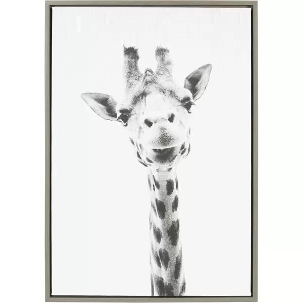 Kate and Laurel Sylvie Giraffe Animal Print Black and White Portrait Framed Canvas Wall Art by Simon Te Tai 18x24 BlackGrey