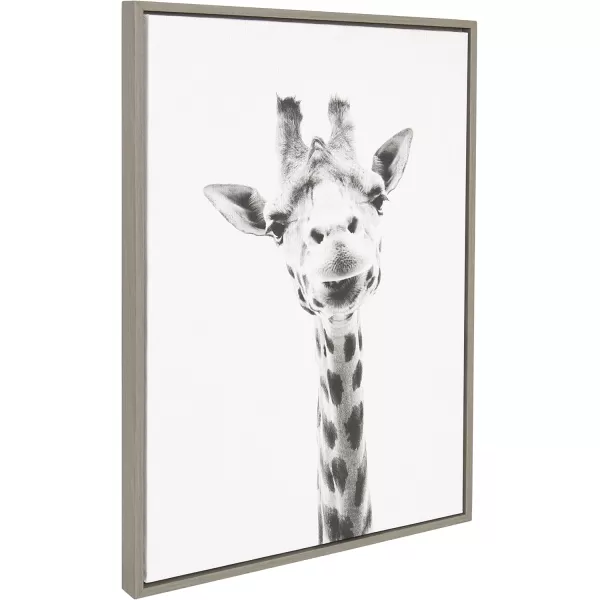 Kate and Laurel Sylvie Giraffe Animal Print Black and White Portrait Framed Canvas Wall Art by Simon Te Tai 18x24 BlackGrey