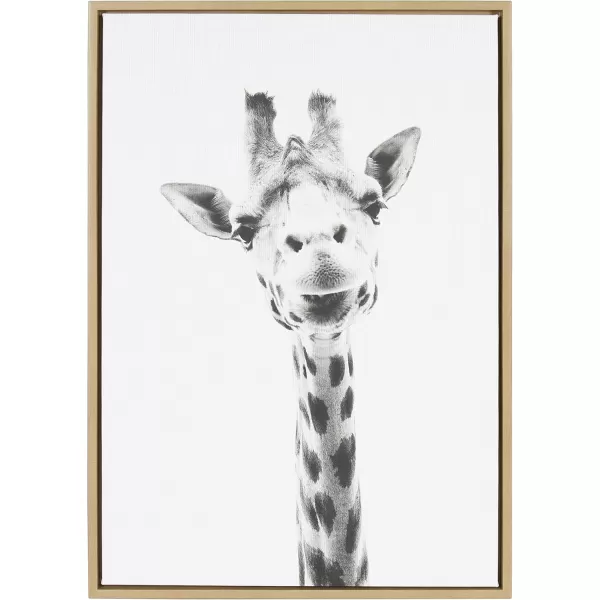 Kate and Laurel Sylvie Giraffe Animal Print Black and White Portrait Framed Canvas Wall Art by Simon Te Tai 18x24 BlackNatural