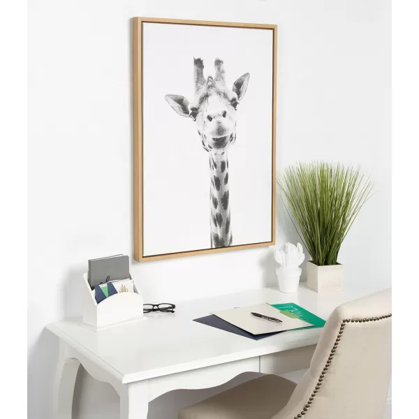 Kate and Laurel Sylvie Giraffe Animal Print Black and White Portrait Framed Canvas Wall Art by Simon Te Tai 18x24 BlackNatural