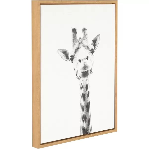 Kate and Laurel Sylvie Giraffe Animal Print Black and White Portrait Framed Canvas Wall Art by Simon Te Tai 18x24 BlackNatural