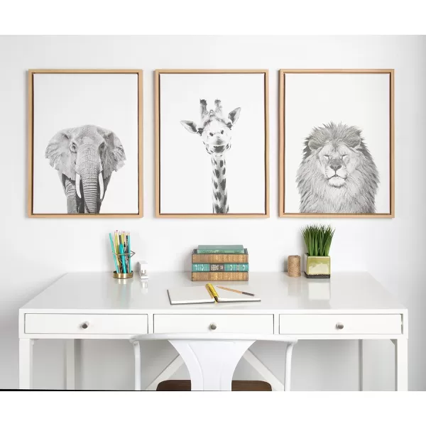 Kate and Laurel Sylvie Giraffe Animal Print Black and White Portrait Framed Canvas Wall Art by Simon Te Tai 18x24 BlackNatural