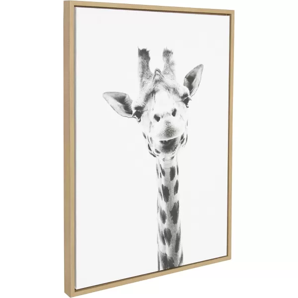 Kate and Laurel Sylvie Giraffe Animal Print Black and White Portrait Framed Canvas Wall Art by Simon Te Tai 18x24 BlackNatural