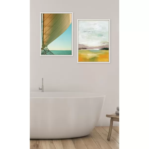 Kate and Laurel Sylvie Gulf Winds Framed Canvas Wall Art by Alicia Bock 18x24 White Coastal Sailboat Photography Art for WallWhite