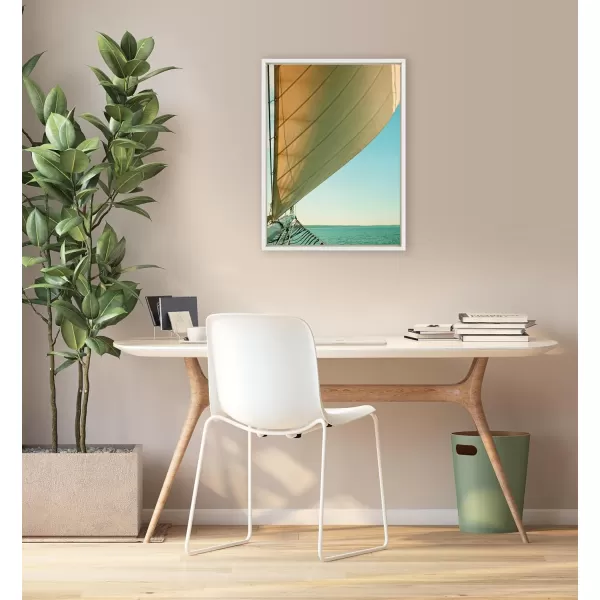 Kate and Laurel Sylvie Gulf Winds Framed Canvas Wall Art by Alicia Bock 18x24 White Coastal Sailboat Photography Art for WallWhite