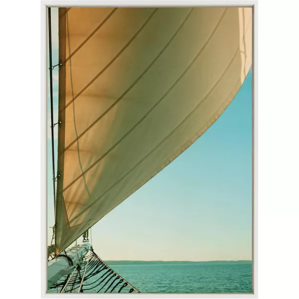 Kate and Laurel Sylvie Gulf Winds Framed Canvas Wall Art by Alicia Bock 18x24 White Coastal Sailboat Photography Art for WallWhite