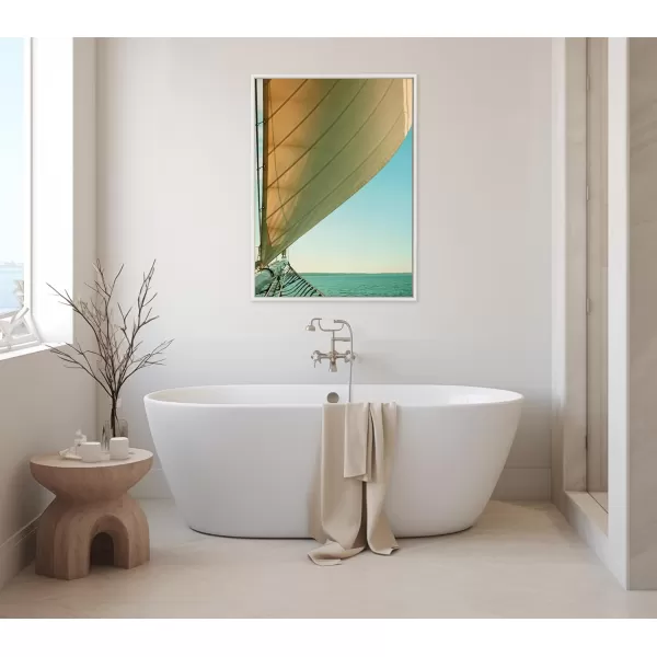 Kate and Laurel Sylvie Gulf Winds Framed Canvas Wall Art by Alicia Bock 18x24 White Coastal Sailboat Photography Art for WallWhite
