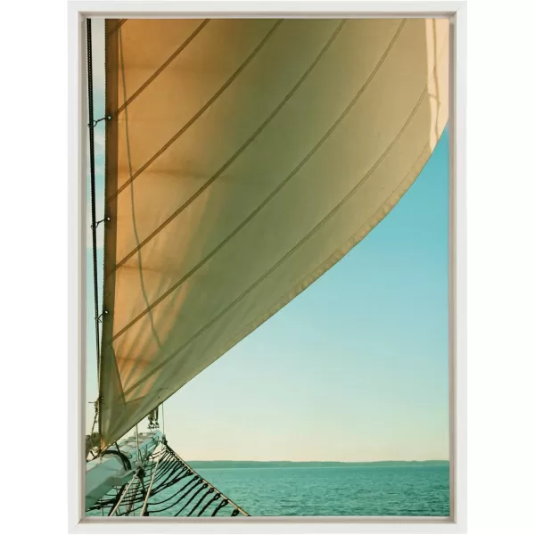 Kate and Laurel Sylvie Gulf Winds Framed Canvas Wall Art by Alicia Bock 18x24 White Coastal Sailboat Photography Art for WallWhite