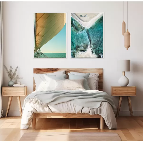 Kate and Laurel Sylvie Gulf Winds Framed Canvas Wall Art by Alicia Bock 18x24 White Coastal Sailboat Photography Art for WallWhite