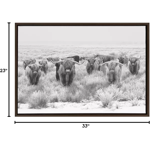 Kate and Laurel Sylvie Herd of Highland Cows Black and White Framed Canvas Wall Art by The Creative Bunch Studio 18x40 Gray Decorative Farmhouse Animal Art for WallBrown