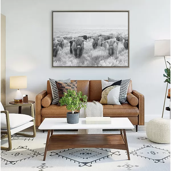 Kate and Laurel Sylvie Herd of Highland Cows Black and White Framed Canvas Wall Art by The Creative Bunch Studio 18x40 Gray Decorative Farmhouse Animal Art for WallGray