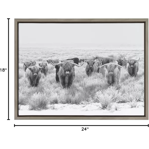 Kate and Laurel Sylvie Herd of Highland Cows Black and White Framed Canvas Wall Art by The Creative Bunch Studio 18x40 Gray Decorative Farmhouse Animal Art for WallGray
