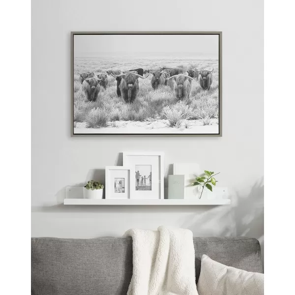 Kate and Laurel Sylvie Herd of Highland Cows Black and White Framed Canvas Wall Art by The Creative Bunch Studio 18x40 Gray Decorative Farmhouse Animal Art for WallGray