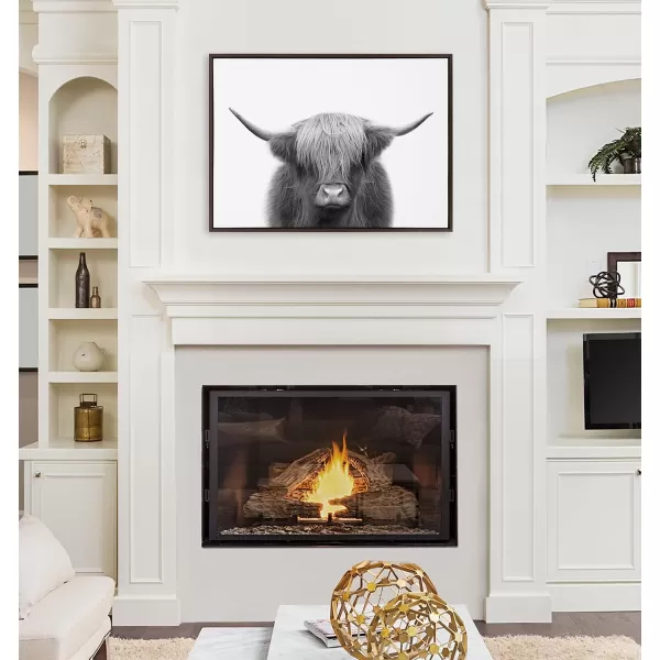 Kate and Laurel Sylvie Hey Dude Highland Cow BW Framed Canvas Wall Art by The Creative Bunch Studio 28x38 Black Decorative Farmhouse Animal Art for WallBrown