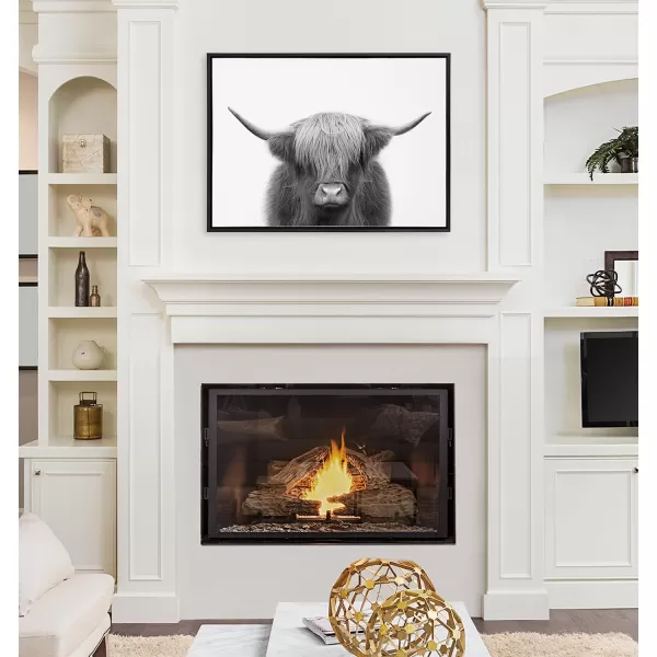 Kate and Laurel Sylvie Hey Dude Highland Cow BW Framed Canvas Wall Art by The Creative Bunch Studio 28x38 Black Decorative Farmhouse Animal Art for WallBlack
