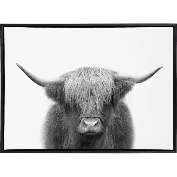 Kate and Laurel Sylvie Hey Dude Highland Cow BW Framed Canvas Wall Art by The Creative Bunch Studio 28x38 Black Decorative Farmhouse Animal Art for WallBlack