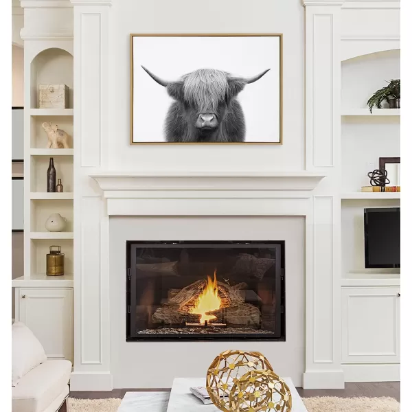 Kate and Laurel Sylvie Hey Dude Highland Cow BW Framed Canvas Wall Art by The Creative Bunch Studio 28x38 Black Decorative Farmhouse Animal Art for WallNatural