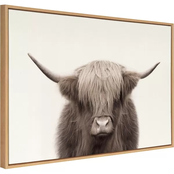 Kate and Laurel Sylvie Hey Dude Highland Cow Color Framed Linen Textured Canvas Wall Art by The Creative Bunch Studio 18x40 Panel Gray Decorative Cow Art for WallNatural