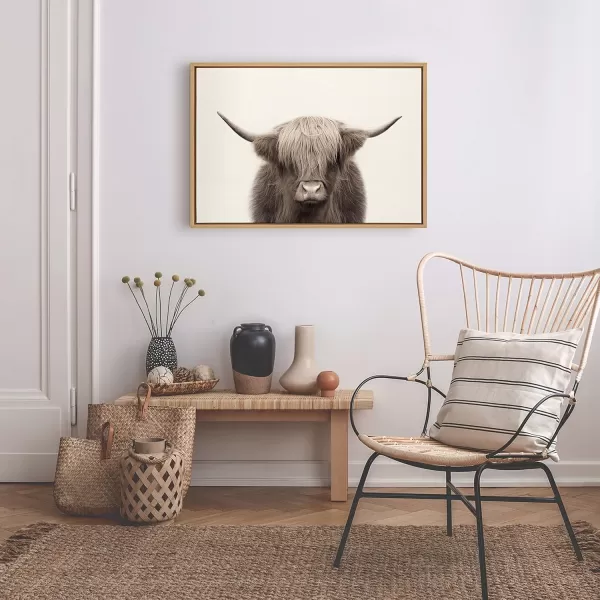 Kate and Laurel Sylvie Hey Dude Highland Cow Color Framed Linen Textured Canvas Wall Art by The Creative Bunch Studio 18x40 Panel Gray Decorative Cow Art for WallNatural