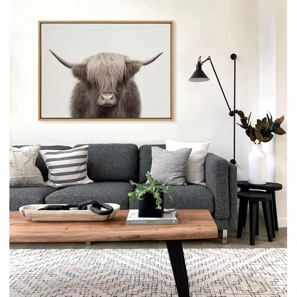 Kate and Laurel Sylvie Hey Dude Highland Cow Color Framed Linen Textured Canvas Wall Art by The Creative Bunch Studio 18x40 Panel Gray Decorative Cow Art for WallNatural