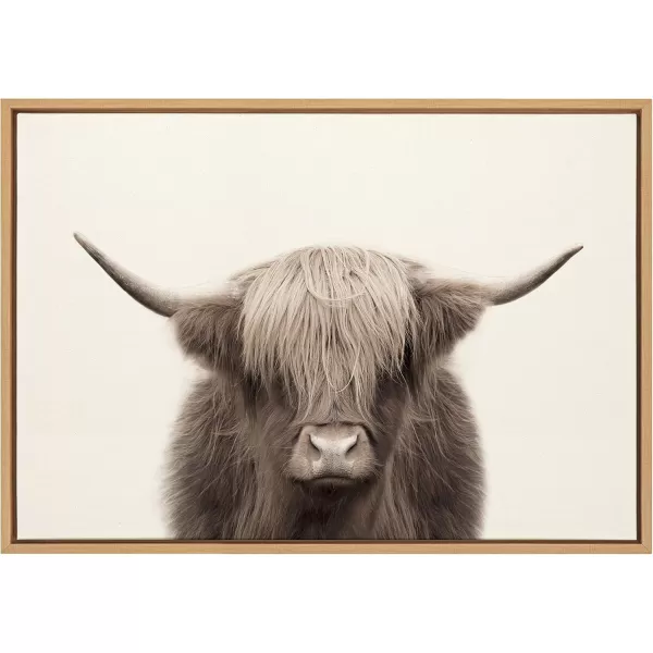 Kate and Laurel Sylvie Hey Dude Highland Cow Color Framed Linen Textured Canvas Wall Art by The Creative Bunch Studio 18x40 Panel Gray Decorative Cow Art for WallNatural